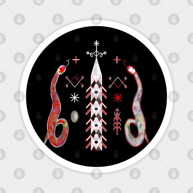 Damballah Aida Wedo Red White Serpents Voodoo Veve Magnet by geodesyn